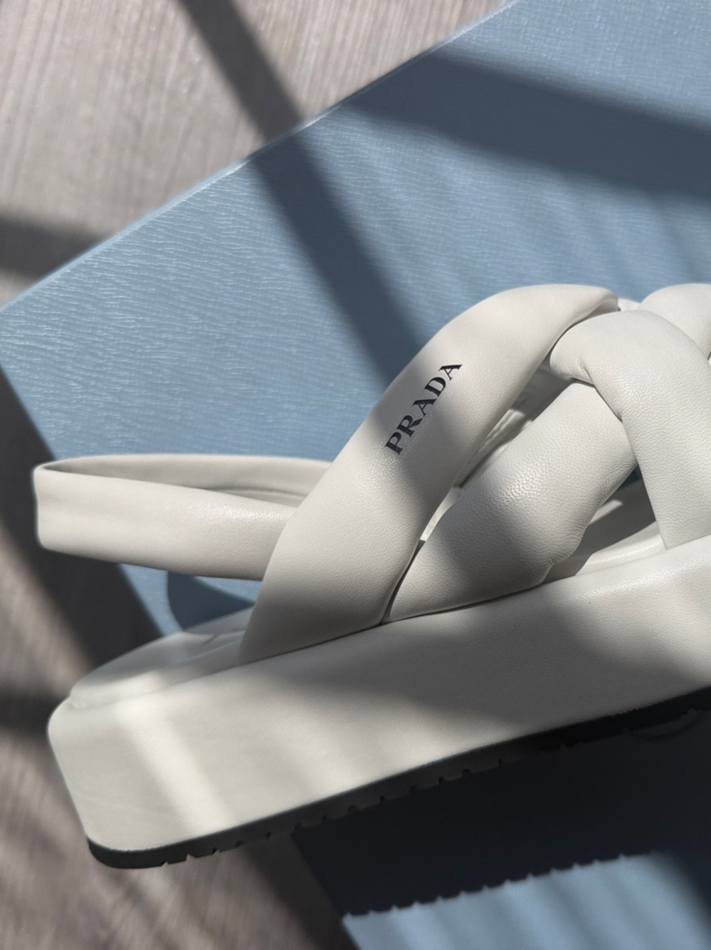 Prada White Braided Leather Slide Sandals with Padded Straps - Picture 9 of 13